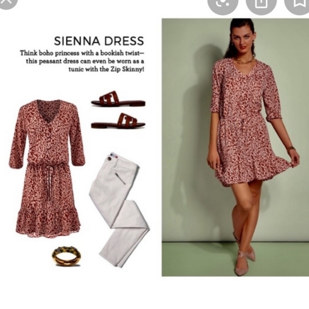 Cabi Red Sienna Ruffle Trim Dress #5406 Sz S